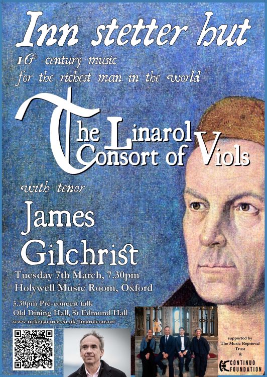 Poster Consort of Viold 7.3.23 The Linarol Consort of Viols and James Gilchrist
