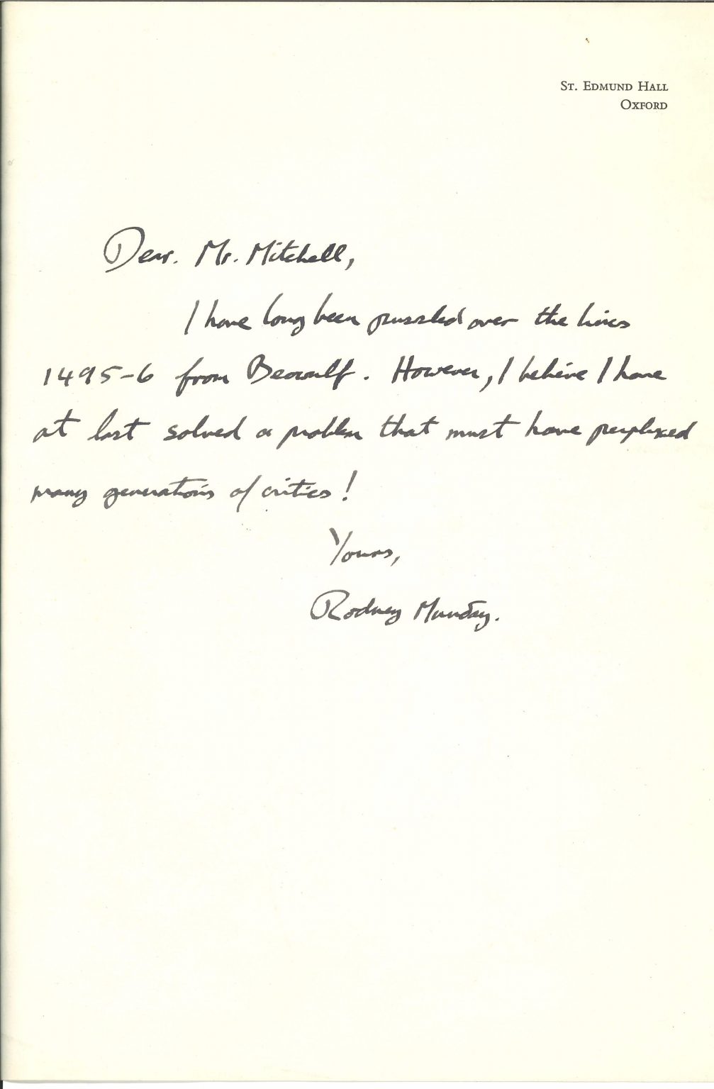 Letter from Rodney Munday to Bruce Mithcell