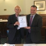 John Dunbabin (with Nick Thomas-Symonds) and his 'Lifetime Achievement Award' from the All Party Parliamentary Group on Archives and History