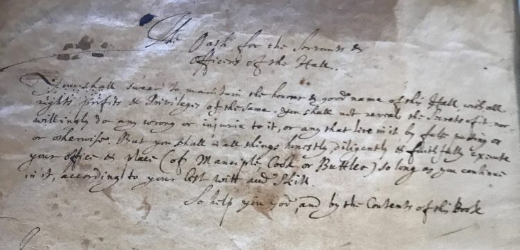 Oath for the Servants and Officers of the Hall