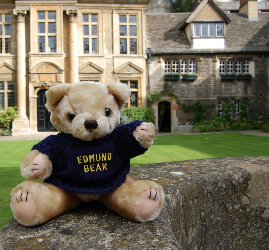 Edmund Bear on the wall in the Front Quad