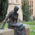 The statue of St Edmund, by Rodney Munday, in the College's churchyard