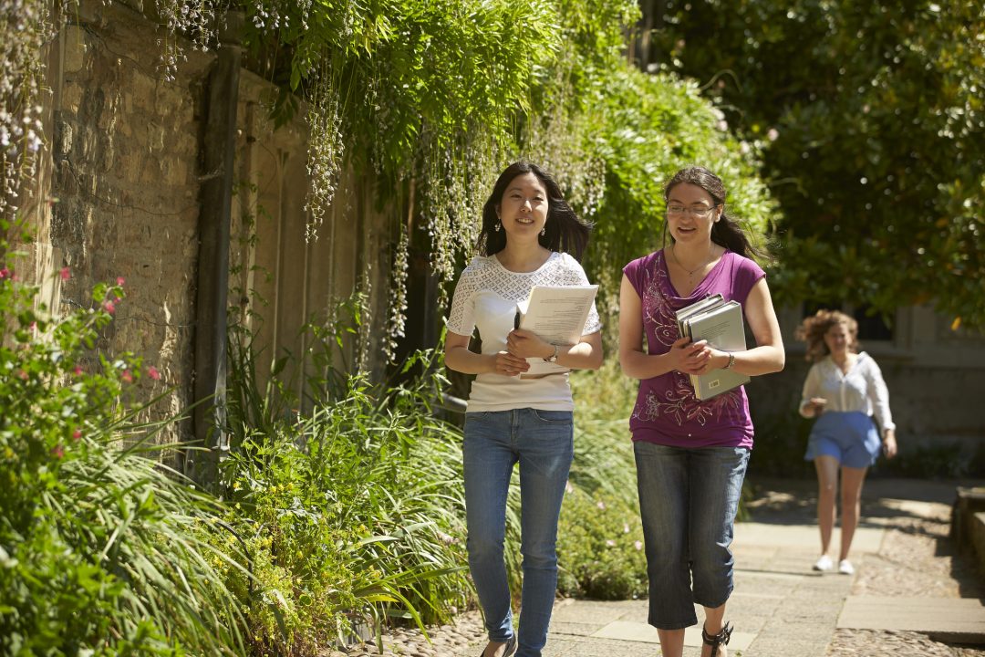 Students walking through the College's Front Quad
