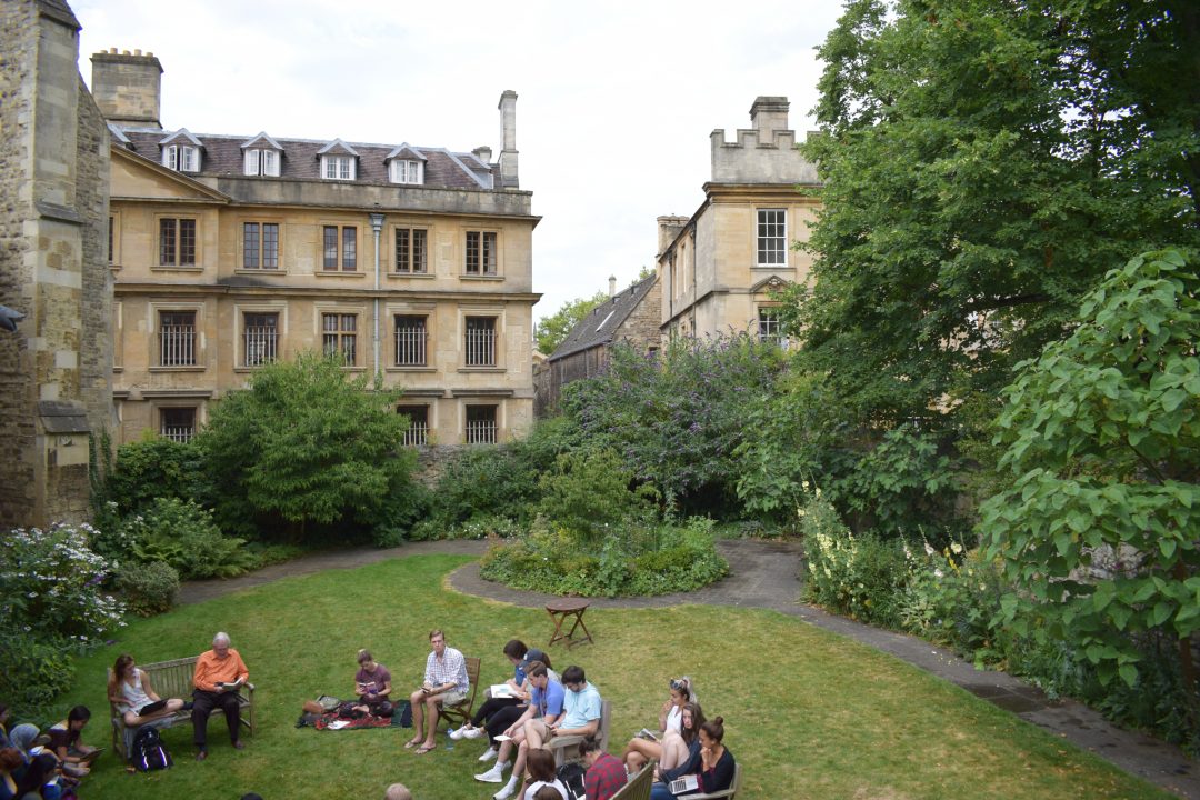 A outdoor class on Shakespeare, in the Broadbent Garden A summer school Shakespeare class taking place in the Broadbent Garden
