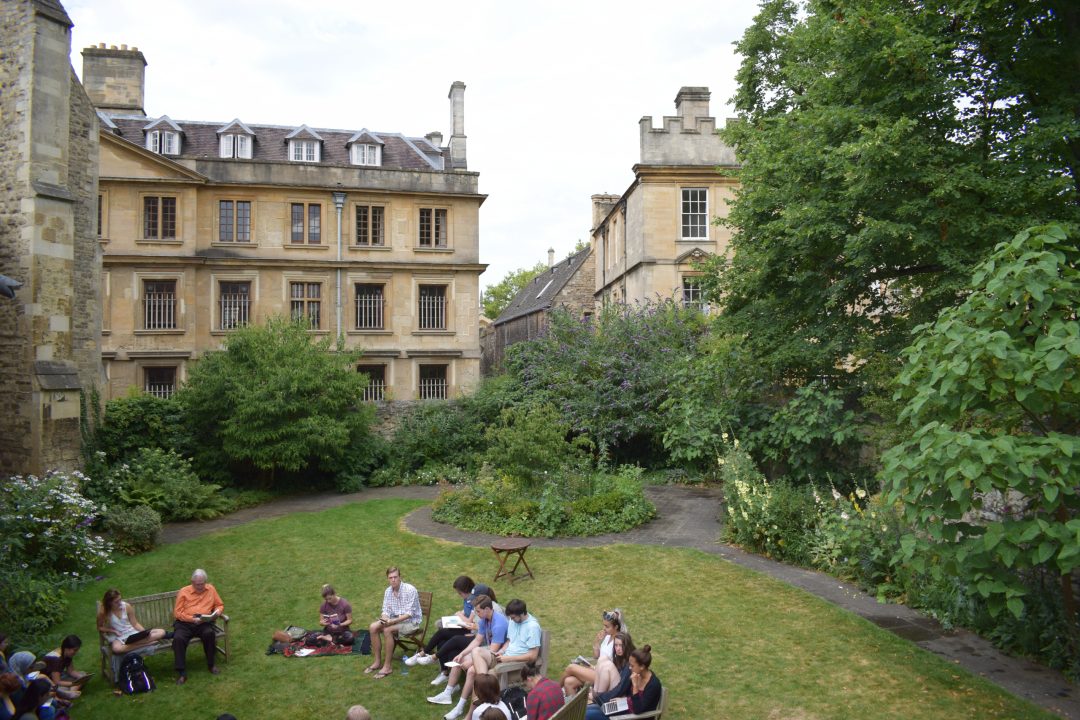 A summer school Shakespeare class taking place in the Broadbent Garden