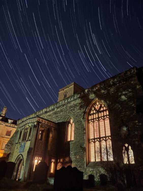 College library with stars above it