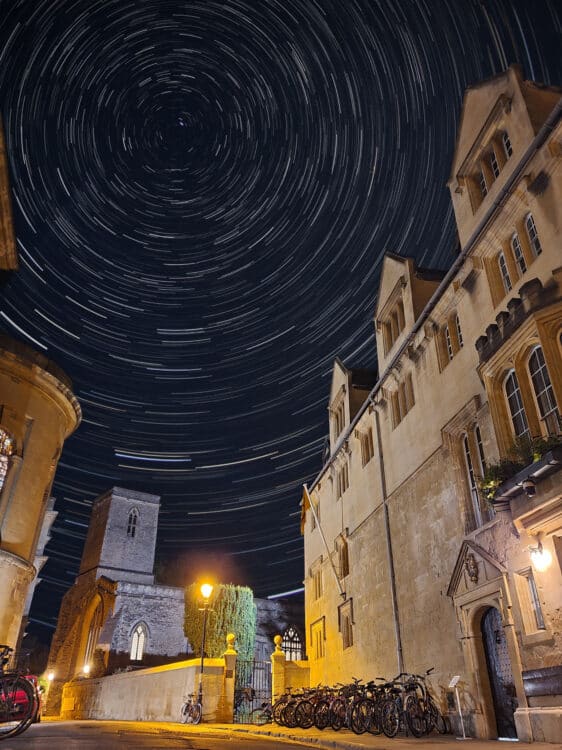 Queen’s Lane Polaris, the North Star, shinesrises above the library tower.