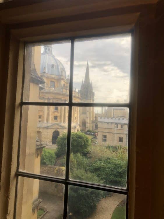 View through the library window towards the Radcliffe Camera