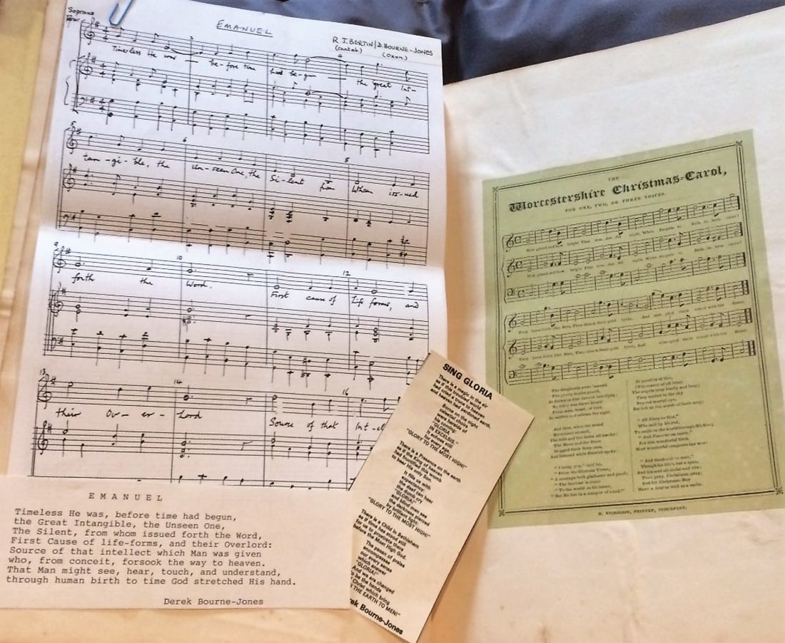 Two carols written by Aularian and poet Derek Bourne-Jones Two carols written by Aularian and poet Derek Bourne-Jones (1951) specifically for the use of the Hall.