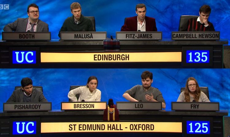 Marceline answering a starter question late in the University Challenge final