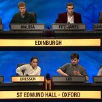 Marceline hits the buzzer to answer a starter question late in the University Challenge final