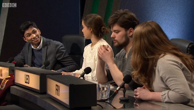 University Challenge final - team conferring on bonus questions The Teddy Hall team confer over a bonus question