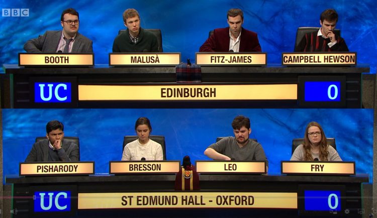 Edinburgh vs St Edmund Hall in the 2019 final of University Challenge