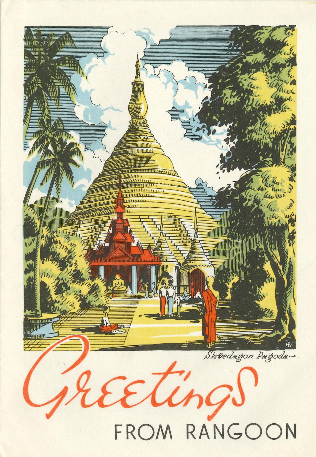 Greetings from Rangoon card sent during World War II