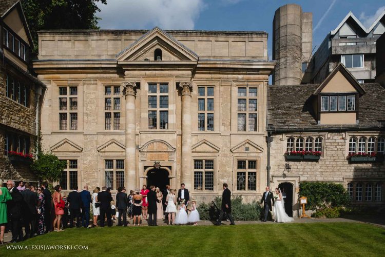 Wedding guests in front of the Chapel - photo by Alexis Jaworski