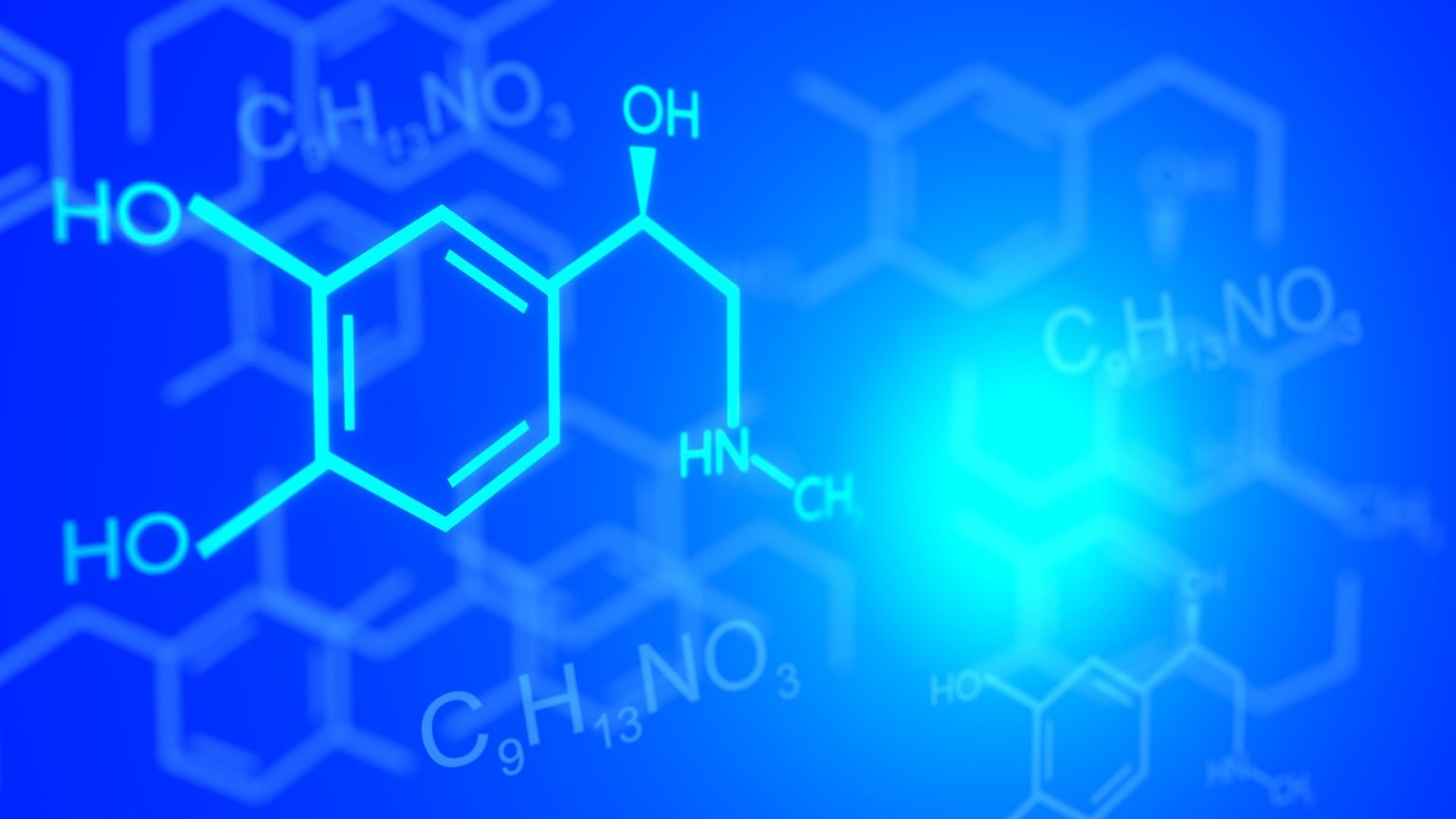 blue background, molecular structure of adrenaline