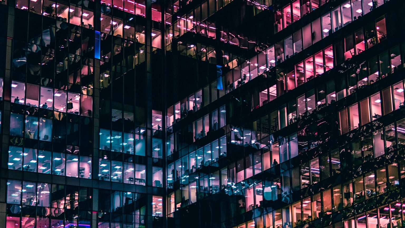 colourful lights in an office building exterior