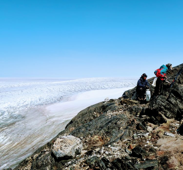 Collecting samples in Isua, Greenland