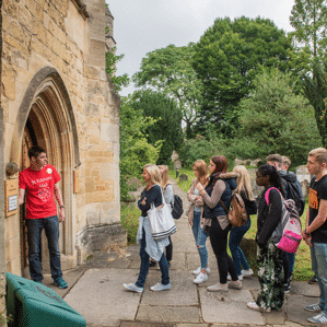 A student ambassador giving a tour of St Edmund Hall