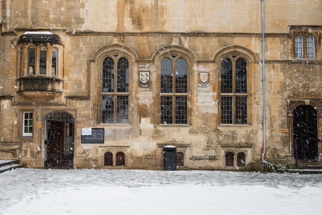 Looking towards the Old Dining Hall, in the snow