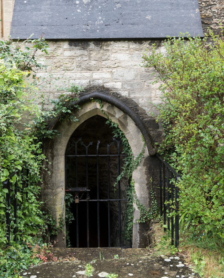The entrance to the crypt of St Peter-in-the-East at St Edmund Hall